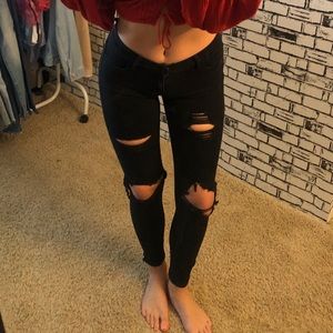 Black Super Distressed Skinny Jeans